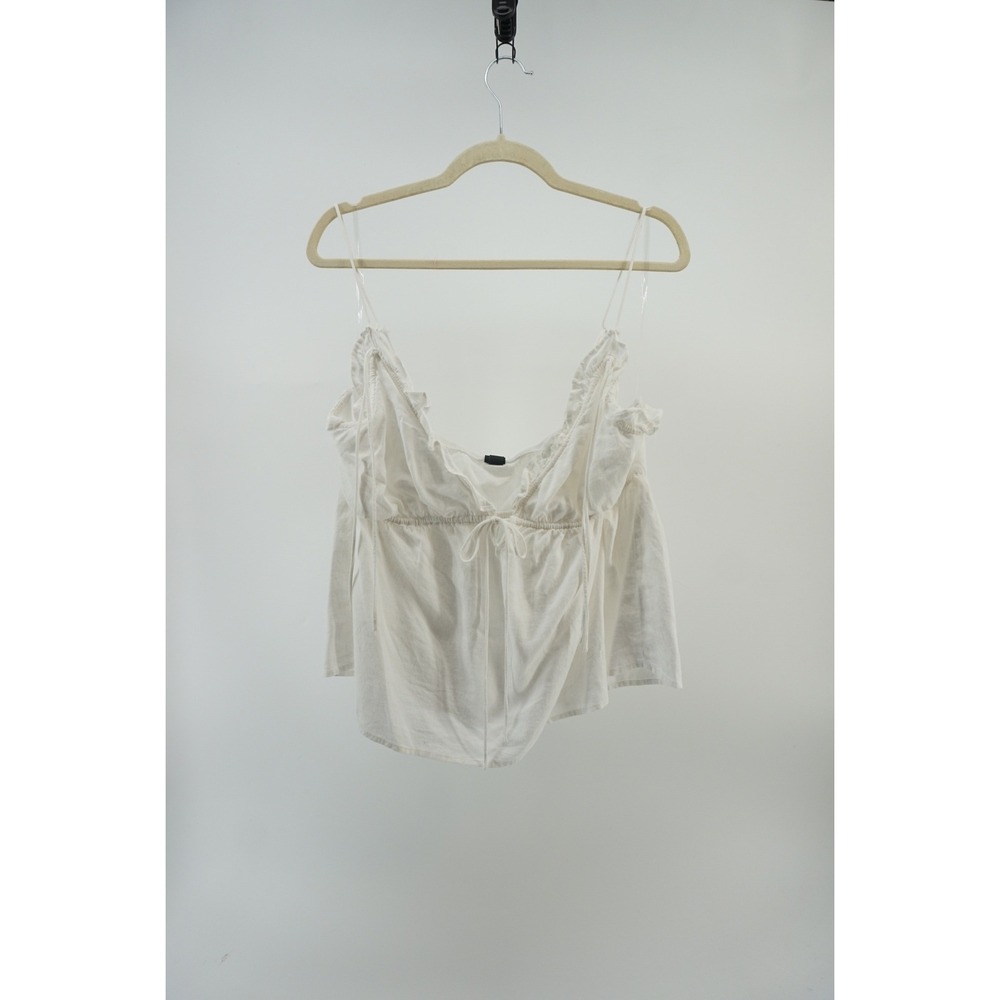 NEW linen babydoll Peplum Cami Ruffle Tie Front romantic coquette White XL